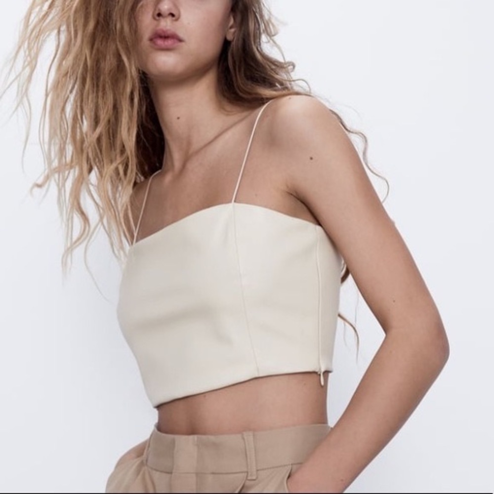 Zara cream leather crop top.